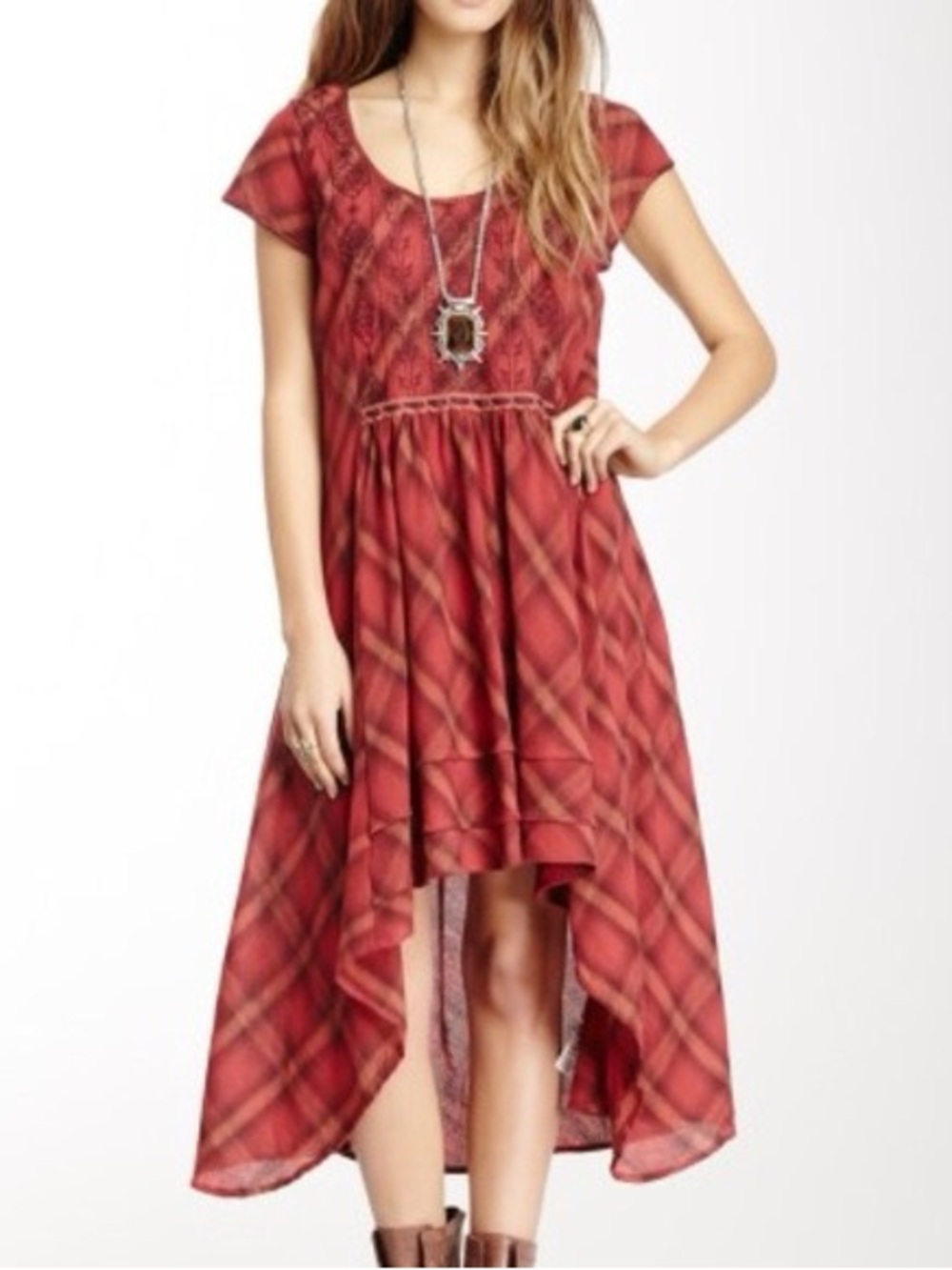 Free People Rad for Plaid Hi-Low Dress | Red Plaid | Size S